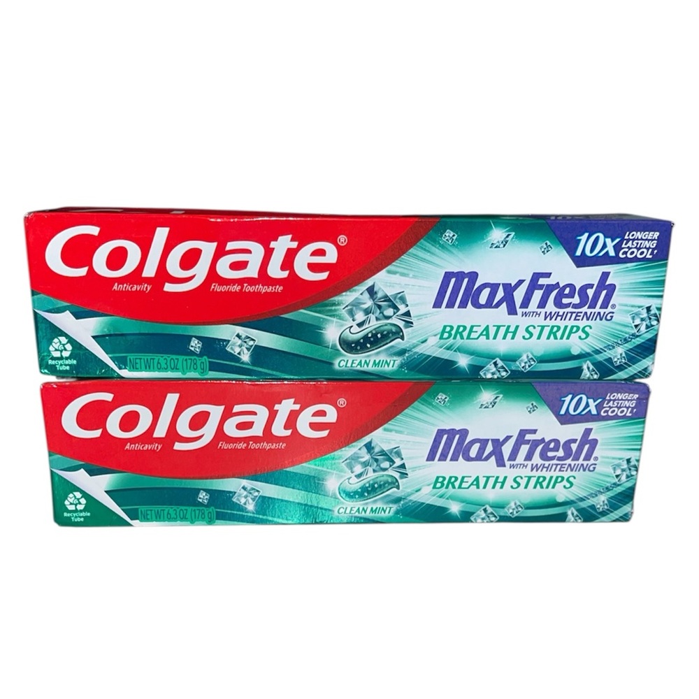2 Pack Colgate Max Fresh Breath Strips Toothpaste, Clean Mint - 6 Oz Exp: 10/26